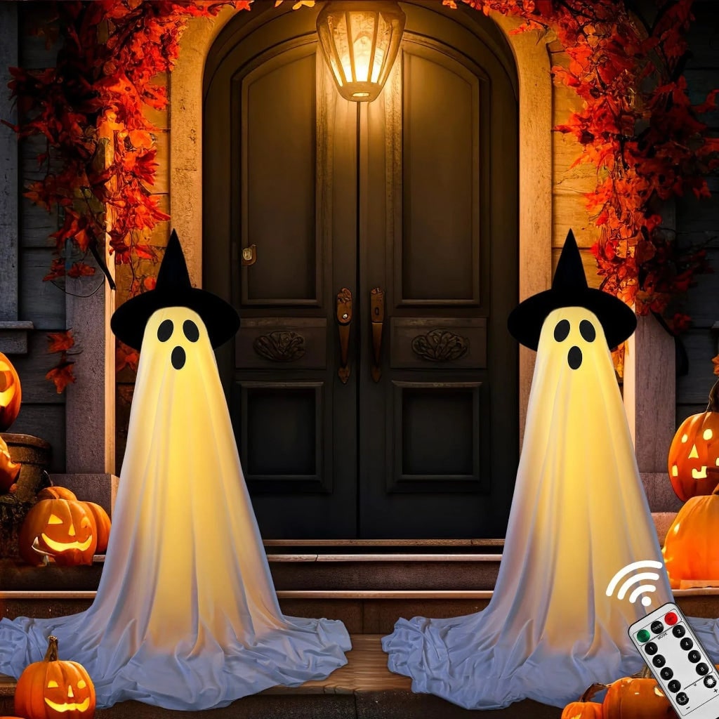 Halloween Dekoracje Domu Duch Podświetlany LED z Kapeluszem Czarownicy - Image 2