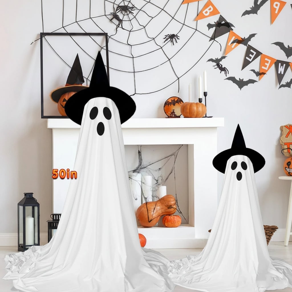 Halloween Dekoracje Domu Duch Podświetlany LED z Kapeluszem Czarownicy - Image 3