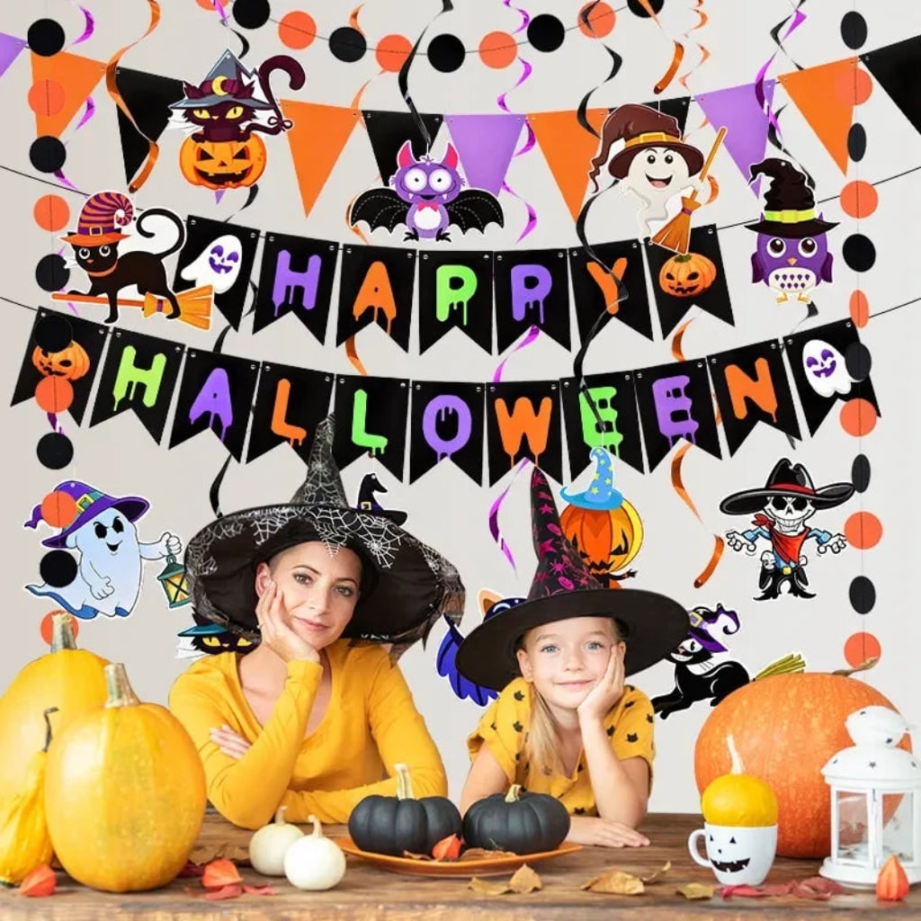 Halloween Dekoracje Wiszące Zestaw z Banerem i świderkami do Domu - Image 1