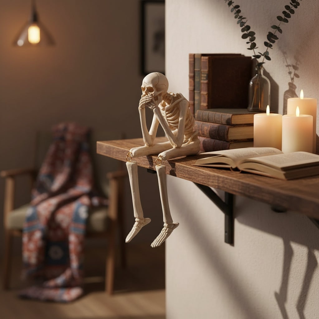 Halloween Dekoracyjna Figurka Szkieletu z Wiszącymi Nogami na Imprezę Skeleton Figurine - Image 1