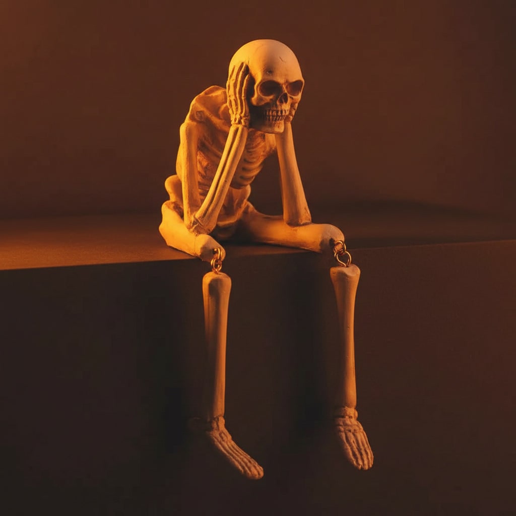 Halloween Dekoracyjna Figurka Szkieletu z Wiszącymi Nogami na Półkę Szkielet - Image 2