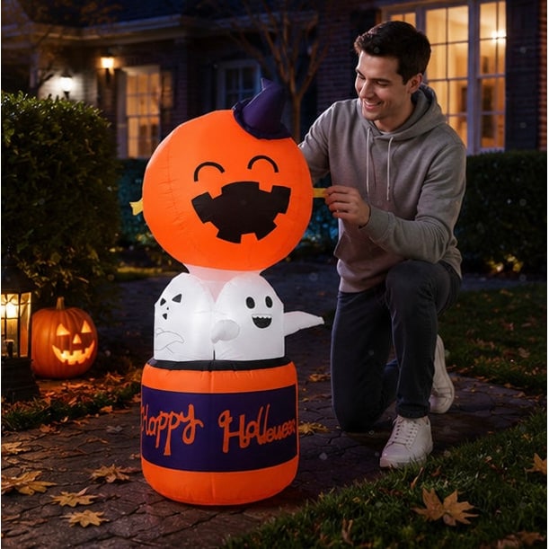 Halloween Dmuchana Dekoracja Dynia z Duchami i Podświetleniem LED do Ogrodu Imprez - Image 11