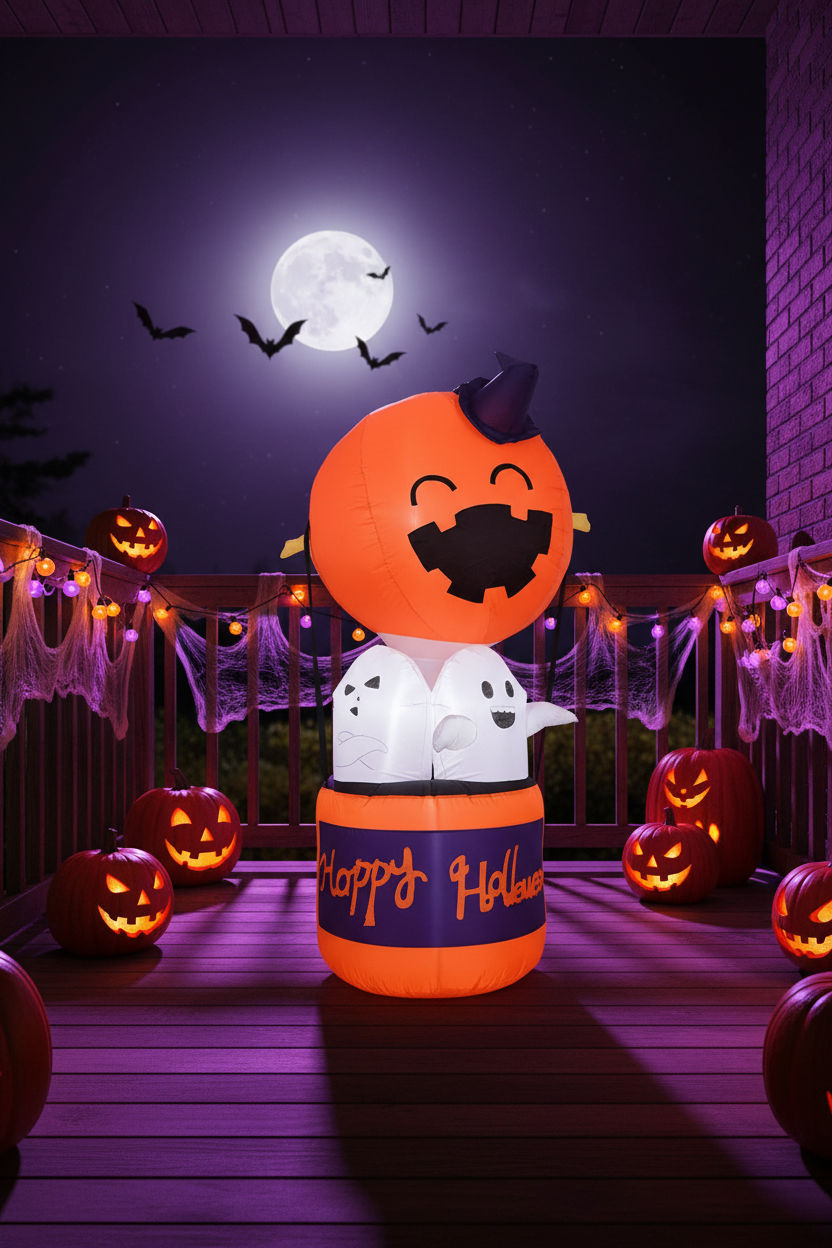 Halloween Dmuchana Dekoracja Dynia z Duchami i Podświetleniem LED do Ogrodu Imprez - Image 1
