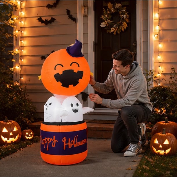 Halloween Dmuchana Dekoracja Dynia z Duchami i Podświetleniem LED do Ogrodu Imprez - Image 7