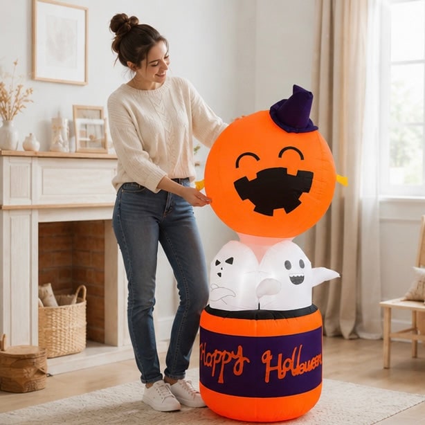 Halloween Dmuchana Dekoracja Dynia z Duchami i Podświetleniem LED do Ogrodu Imprez - Image 9