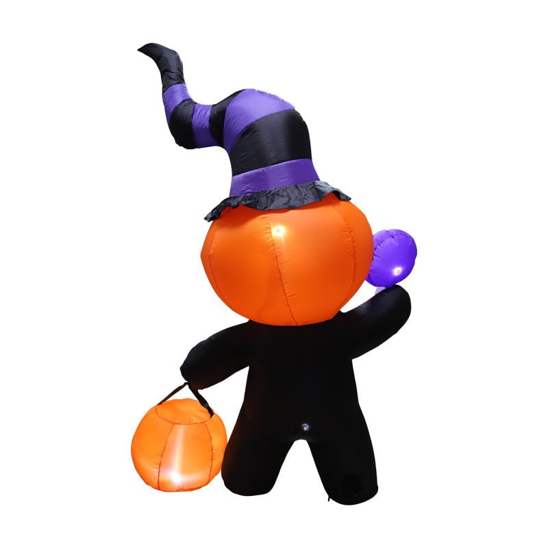 Halloween Dmuchana Dekoracja Ogrodowa z Podświetleniem LED Motywem Dyni i Szkieletu - Image 3