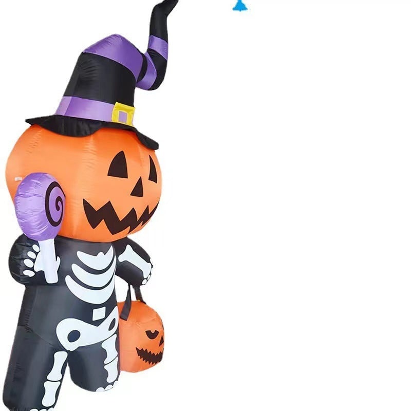 Halloween Dmuchana Dekoracja Ogrodowa z Podświetleniem LED Motywem Dyni i Szkieletu - Image 4
