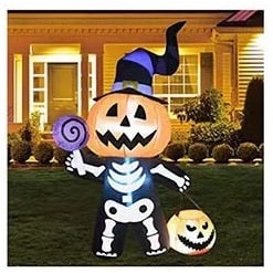 Halloween Dmuchana Dekoracja Ogrodowa z Podświetleniem LED Motywem Dyni i Szkieletu - Image 6