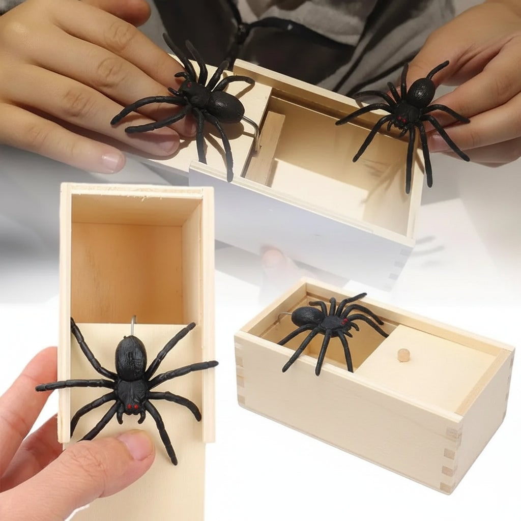 Halloween Drewniane Pudełko z Wyskakującym Pająkiem do żartów i Dekoracji Pająk Wyskakujący Zabawka - Image 3