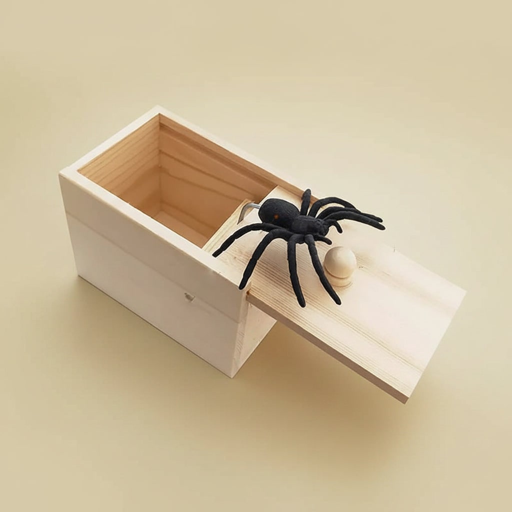 Halloween Drewniane Pudełko z Wyskakującym Pająkiem do żartów i Zabawy Wyskakujący Pająk - Image 1