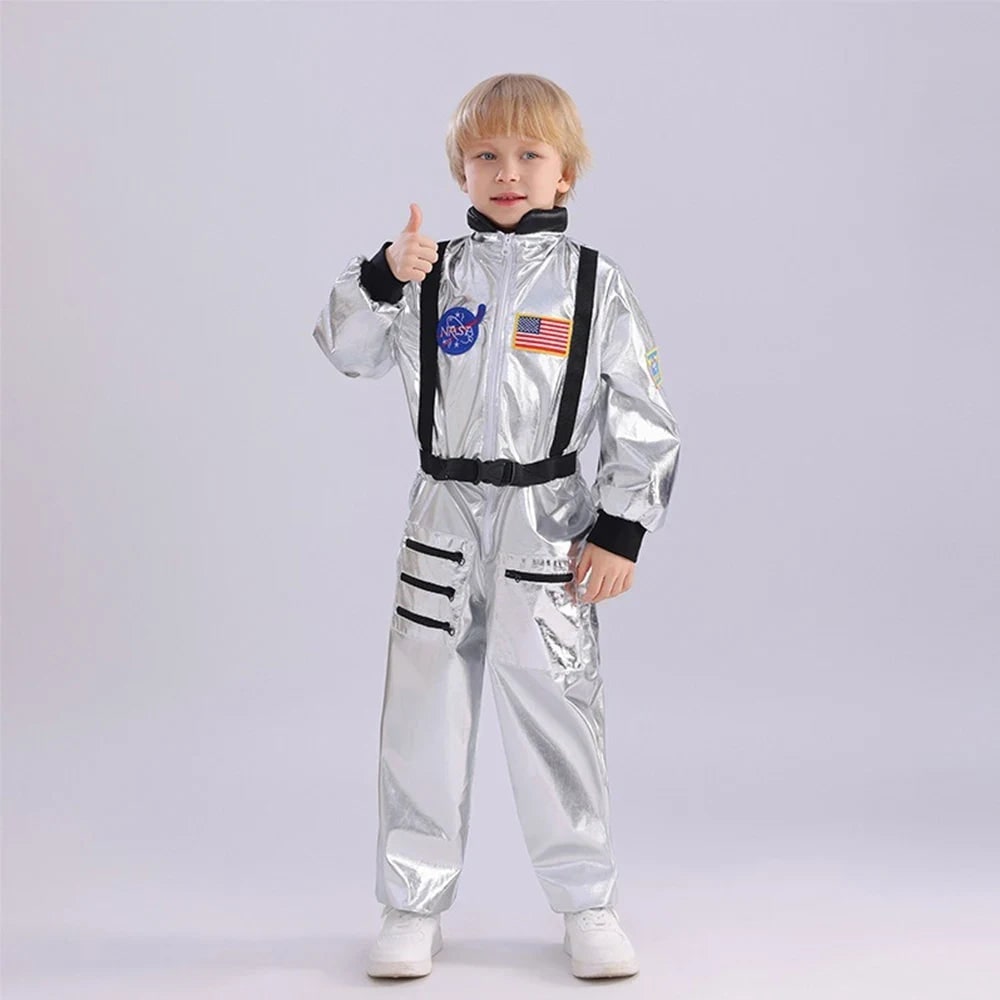 Halloween Dziecięcy Strój Astronauty Kombinezon Karnawałowy z Naszywkami i Kaskiem - Image 1