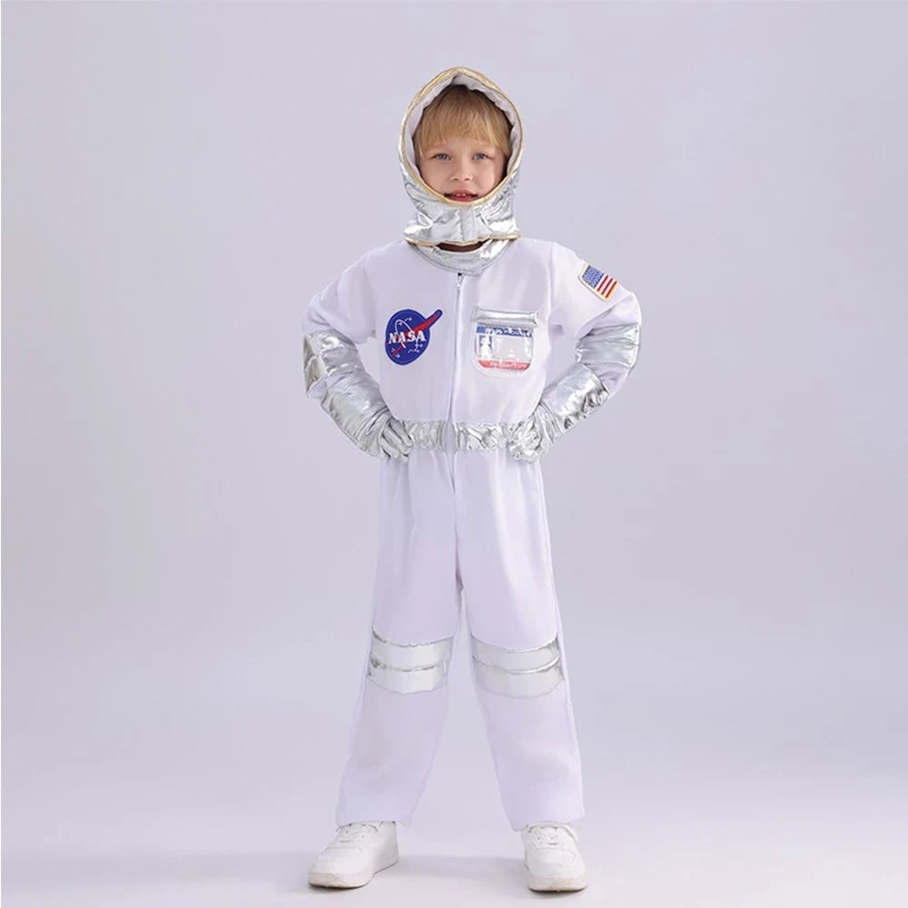 Halloween Dziecięcy Strój Astronauty Kombinezon Karnawałowy z Naszywkami i Kaskiem - Image 2