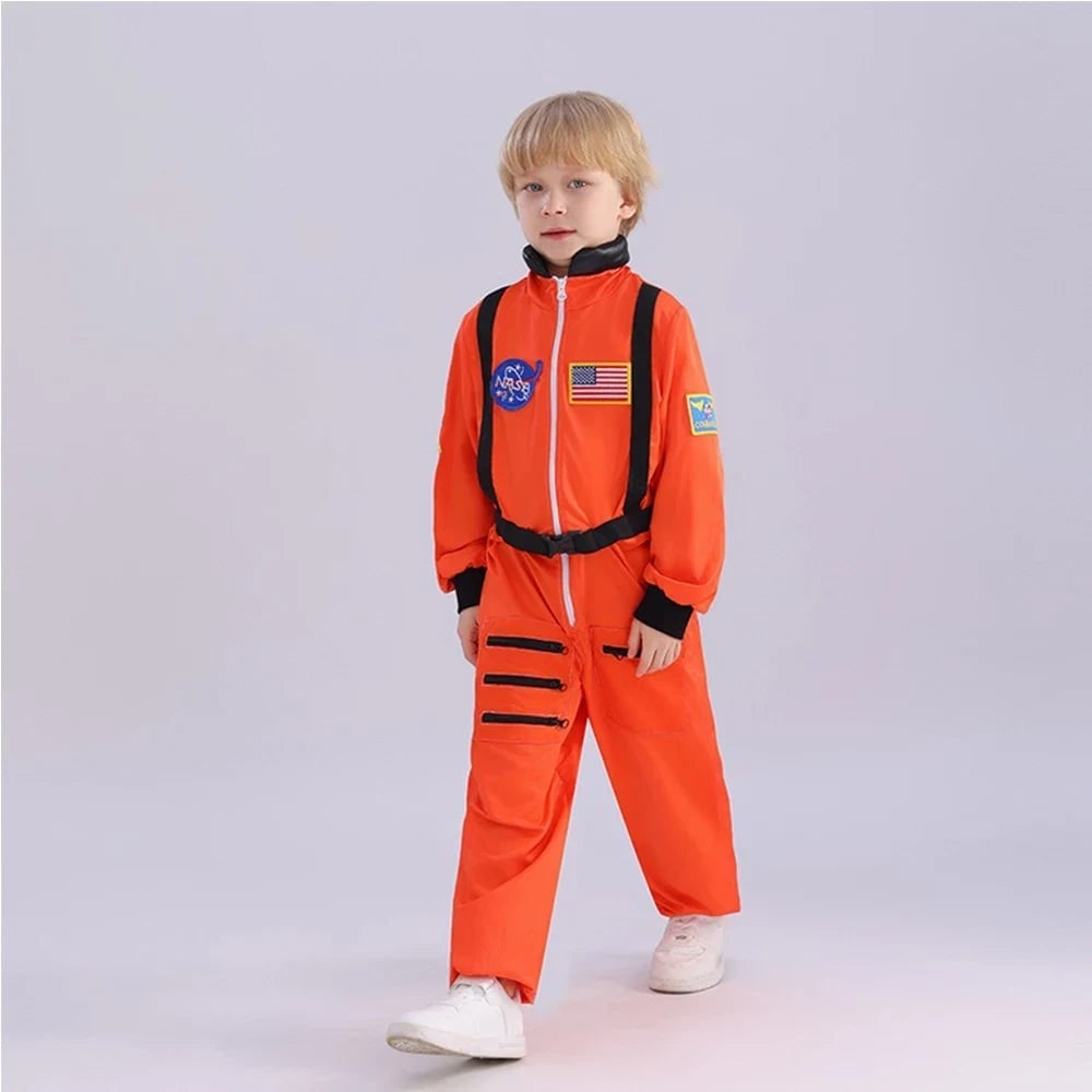 Halloween Dziecięcy Strój Astronauty Kombinezon Karnawałowy z Naszywkami i Kaskiem - Image 3