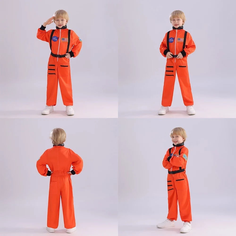 Halloween Dziecięcy Strój Astronauty Kombinezon Karnawałowy z Naszywkami i Kaskiem - Image 4