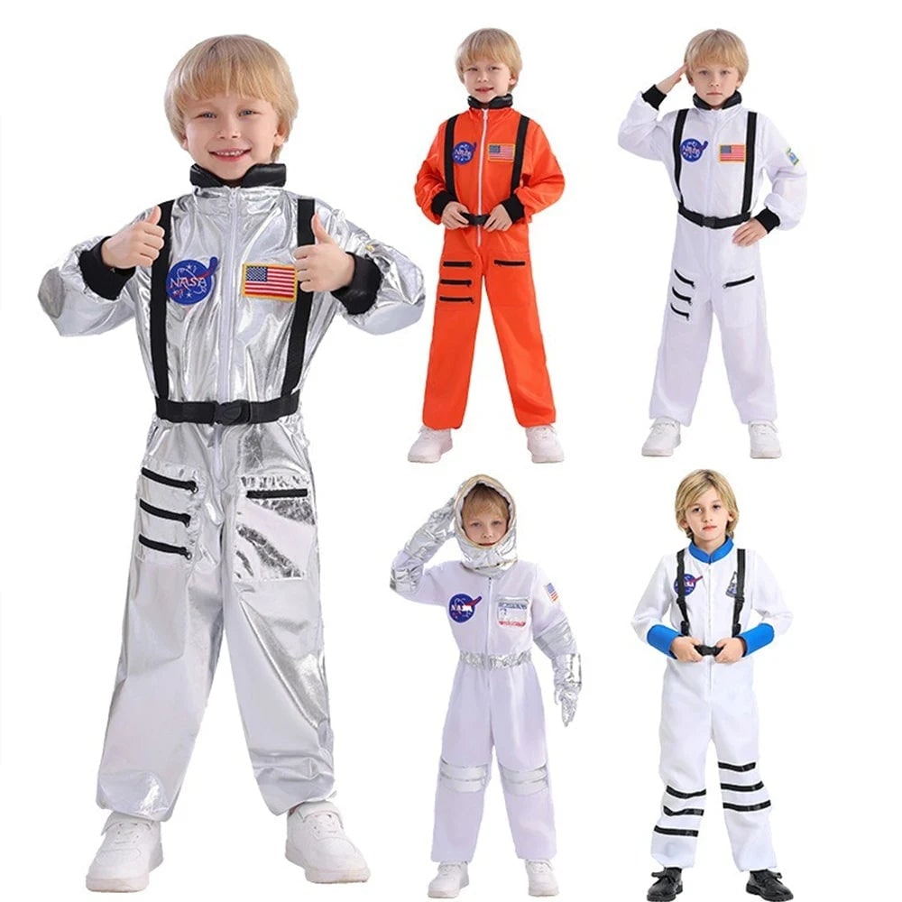 Halloween Dziecięcy Strój Astronauty Kombinezon Karnawałowy z Naszywkami i Kaskiem - Image 5