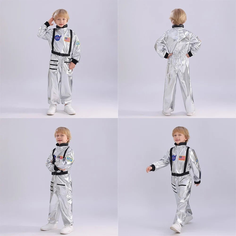 Halloween Dziecięcy Strój Astronauty Kombinezon Karnawałowy z Naszywkami i Kaskiem - Image 6