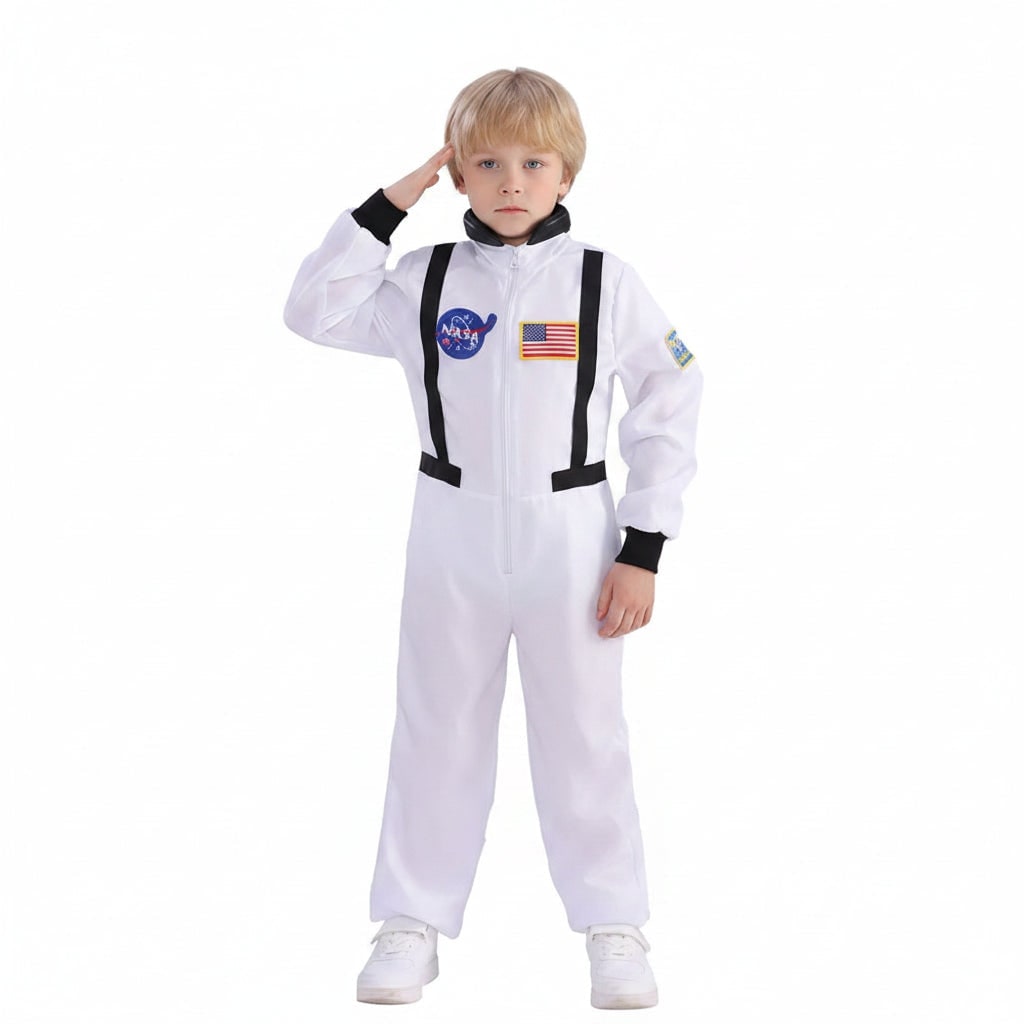 Halloween Dziecięcy Strój Astronauty Kombinezon Karnawałowy z Naszywkami i Kaskiem - Image 8