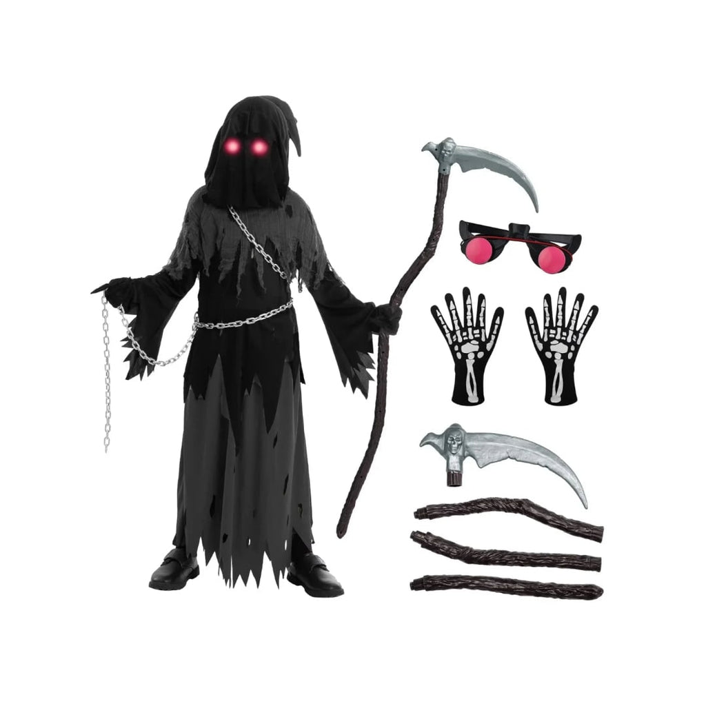 Halloween Dziecięcy Strój żniwiarza z Kosą świecącymi Oczami i Akcesoriami - Image 3