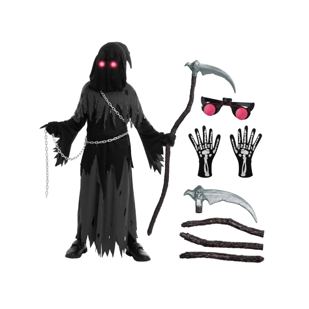 Halloween Dziecięcy Strój żniwiarza z Kosą świecącymi Oczami i Akcesoriami - Image 3