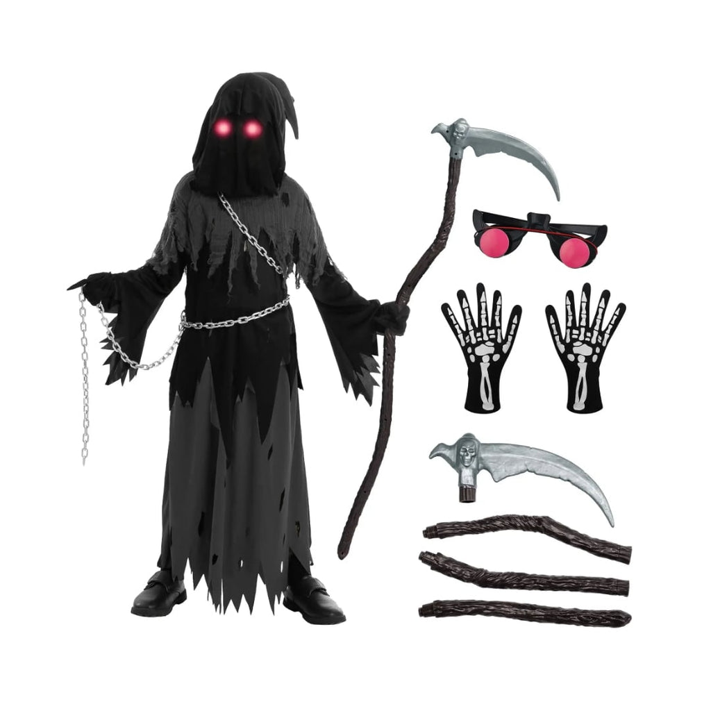 Halloween Dziecięcy Strój żniwiarza z Kosą świecącymi Oczami i Akcesoriami - Image 4