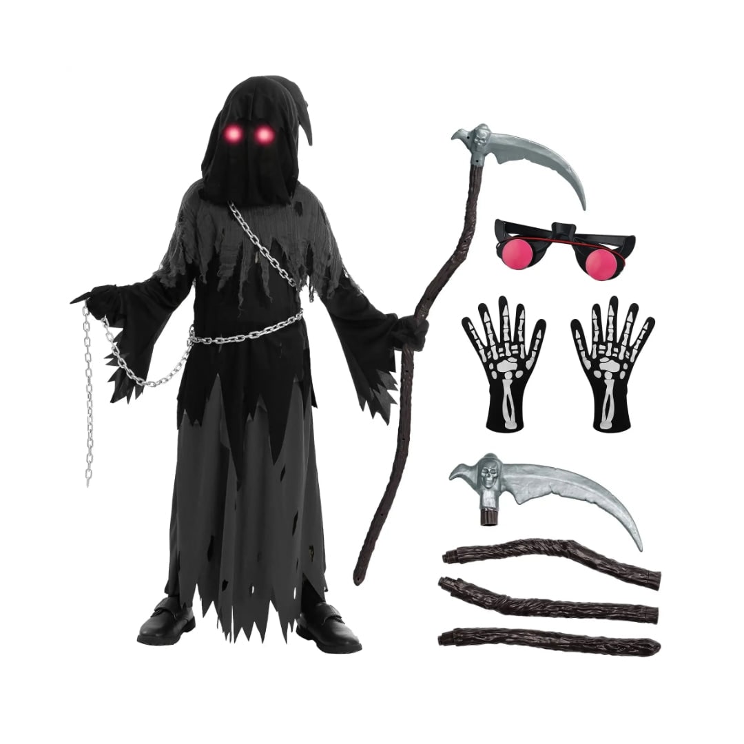 Halloween Dziecięcy Strój żniwiarza z Kosą świecącymi Oczami i Akcesoriami - Image 4