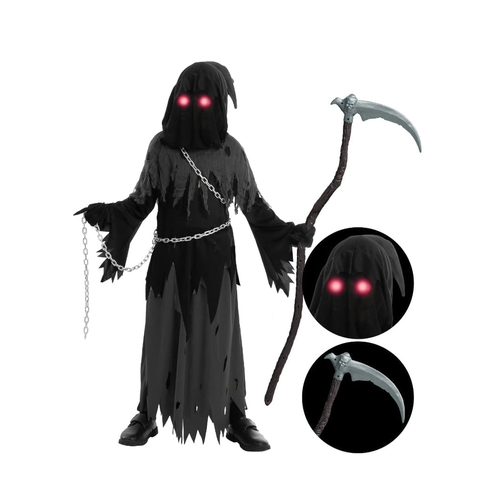 Halloween Dziecięcy Strój żniwiarza z Kosą świecącymi Oczami i Akcesoriami - Image 5