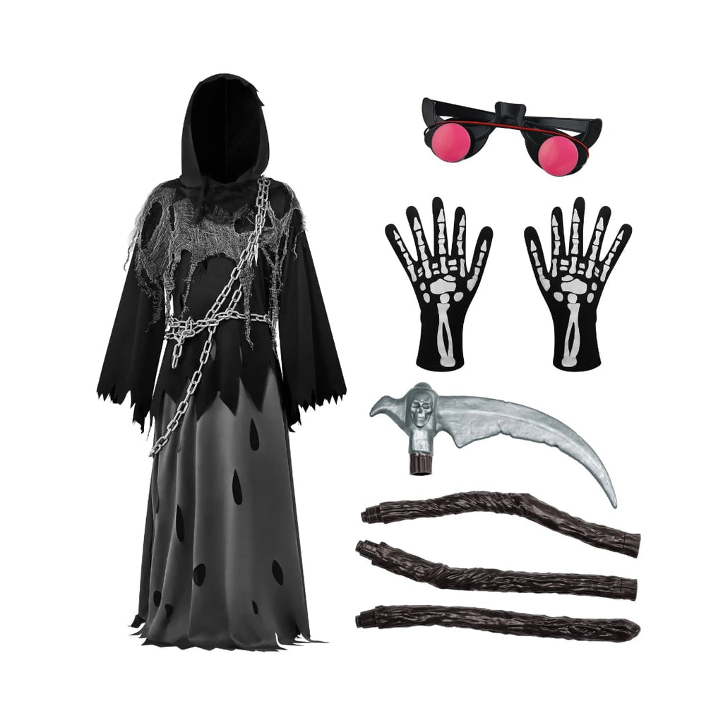 Halloween Dziecięcy Strój żniwiarza z Kosą świecącymi Oczami i Akcesoriami - Image 7