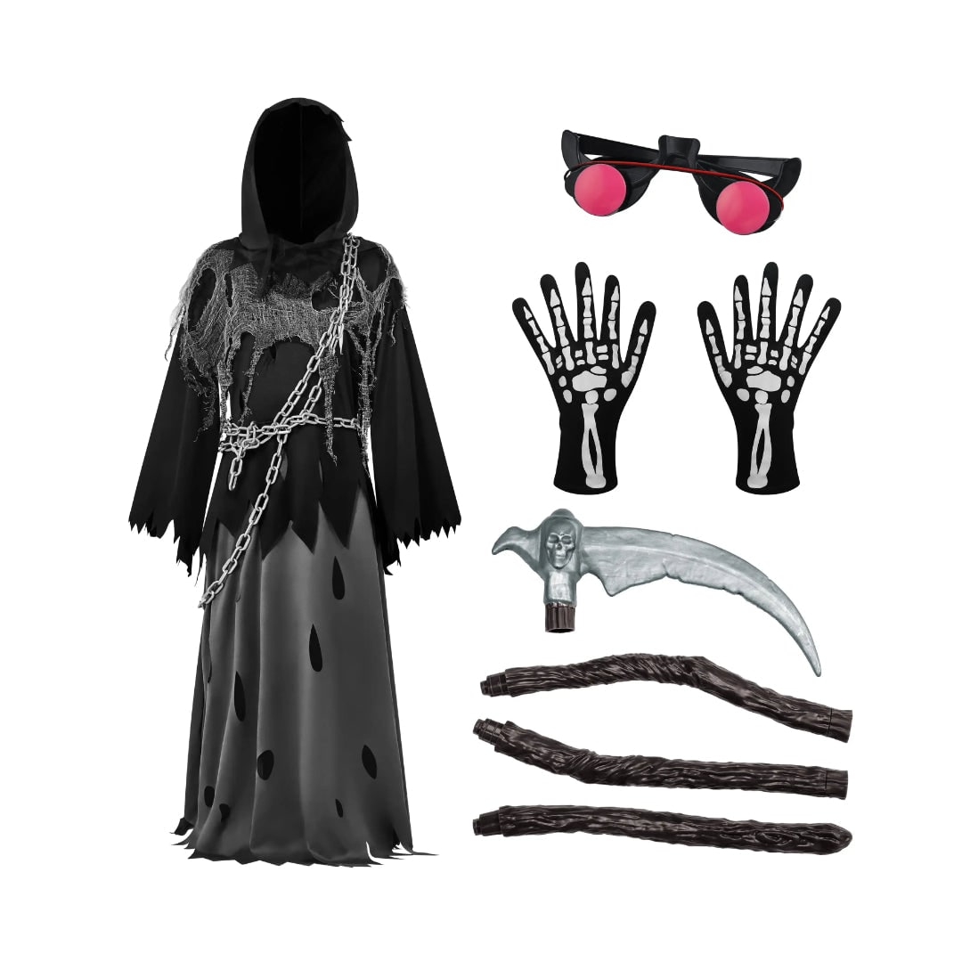 Halloween Dziecięcy Strój żniwiarza z Kosą świecącymi Oczami i Akcesoriami - Image 7