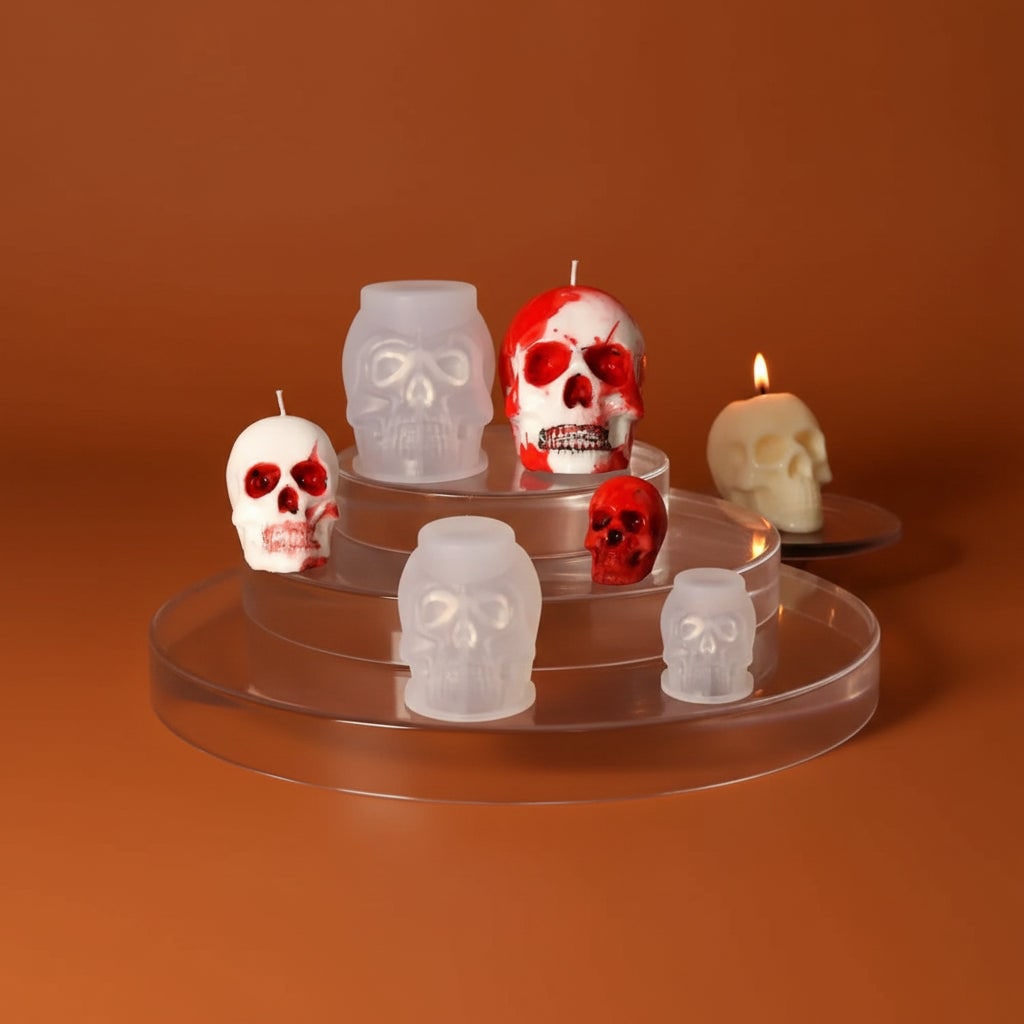 Halloween Formy Silikonowe Czaszka 3D Zestaw Trzech Rozmiarów do świec i żywicy - Image 1