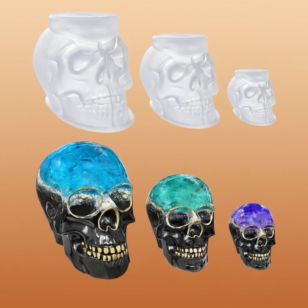 Halloween Formy Silikonowe Czaszka 3D Zestaw Trzech Rozmiarów do świec i żywicy - Image 2