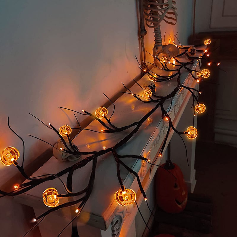 Halloween Girlanda LED z Gałązkami Nietoperzami i Dyniami do Dekoracji Wnętrz Ogrodu - Image 2
