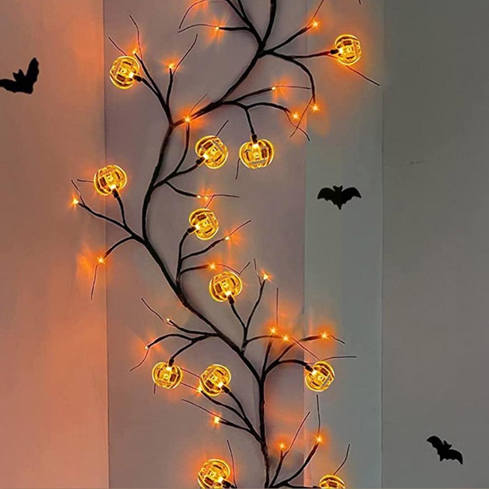 Halloween Girlanda LED z Gałązkami Nietoperzami i Dyniami do Dekoracji Wnętrz Ogrodu - Image 3
