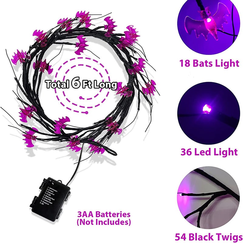 Halloween Girlanda LED z Gałązkami Nietoperzami i Dyniami do Dekoracji Wnętrz Ogrodu - Image 4