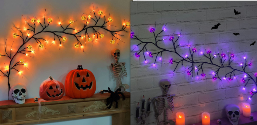 Halloween Girlanda LED z Gałązkami Nietoperzami i Dyniami do Dekoracji Wnętrz Ogrodu - Image 7