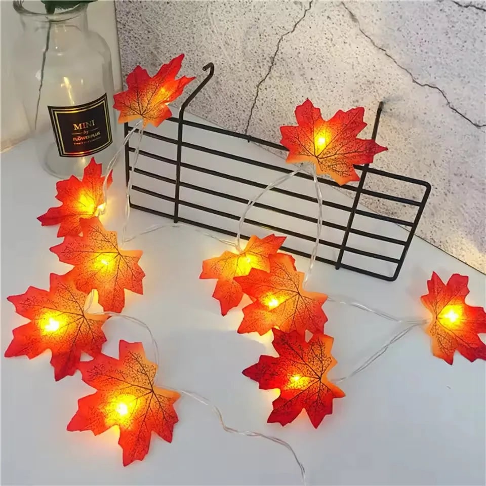 Halloween Girlanda Ogrodowa świetlna LED ze Sztucznymi Liśćmi Klonu do Dekoracji Jesiennej - Image 3