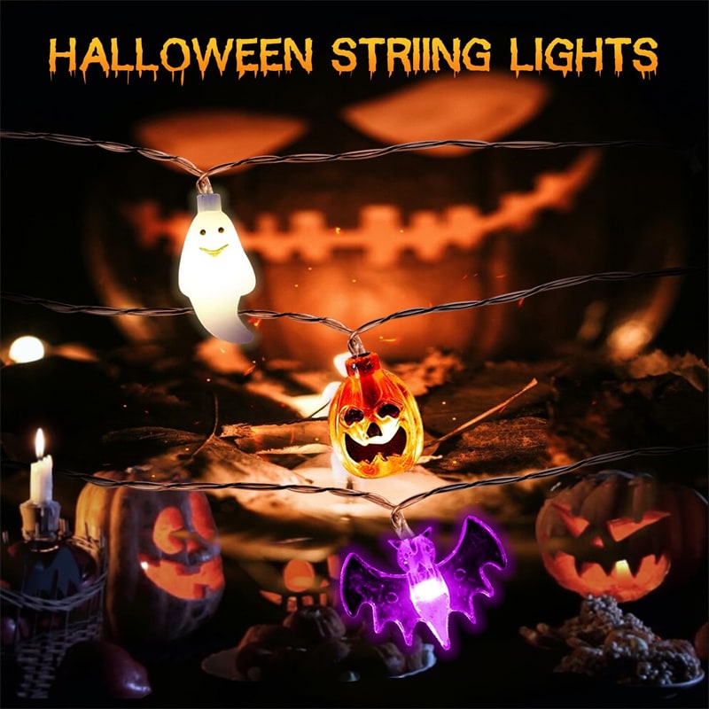 Halloween Girlanda świetlna LED z Dyniami Duszkami i Nietoperzami do Dekoracji - Image 2