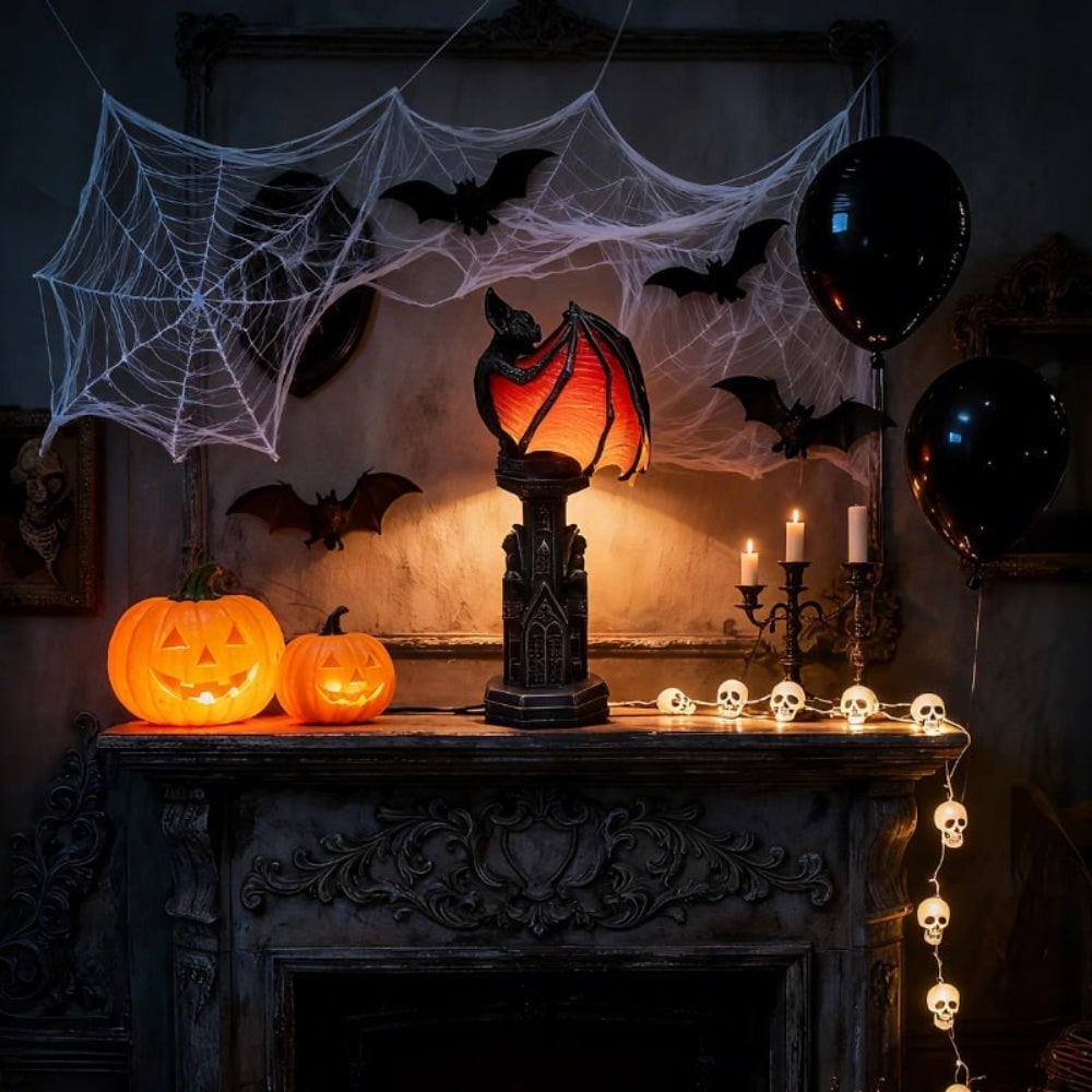 Halloween Gotycka Lampa Stołowa z Kloszem Nietoperza do Dekoracji Wnętrz Lampka - Image 2
