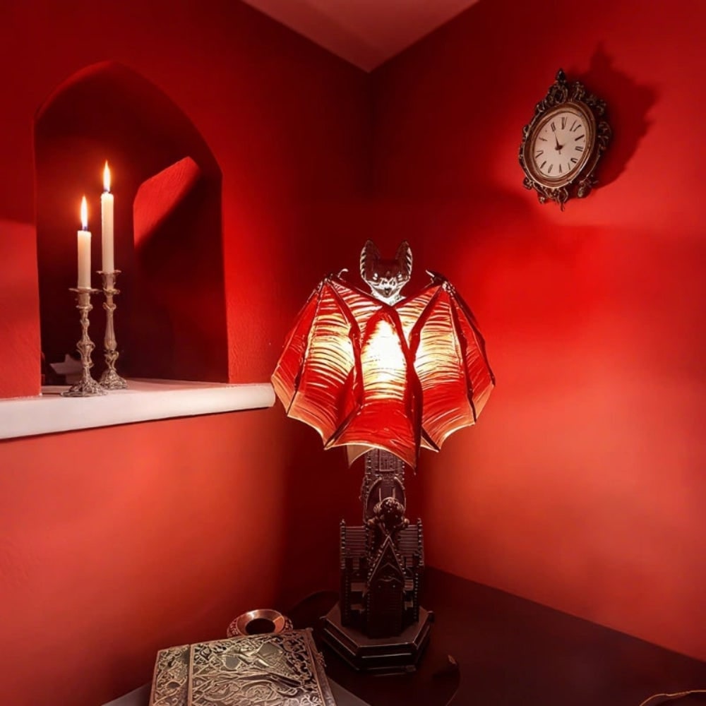Halloween Gotycka Lampa Stołowa z Kloszem Nietoperza do Dekoracji Wnętrz Lampka - Image 4