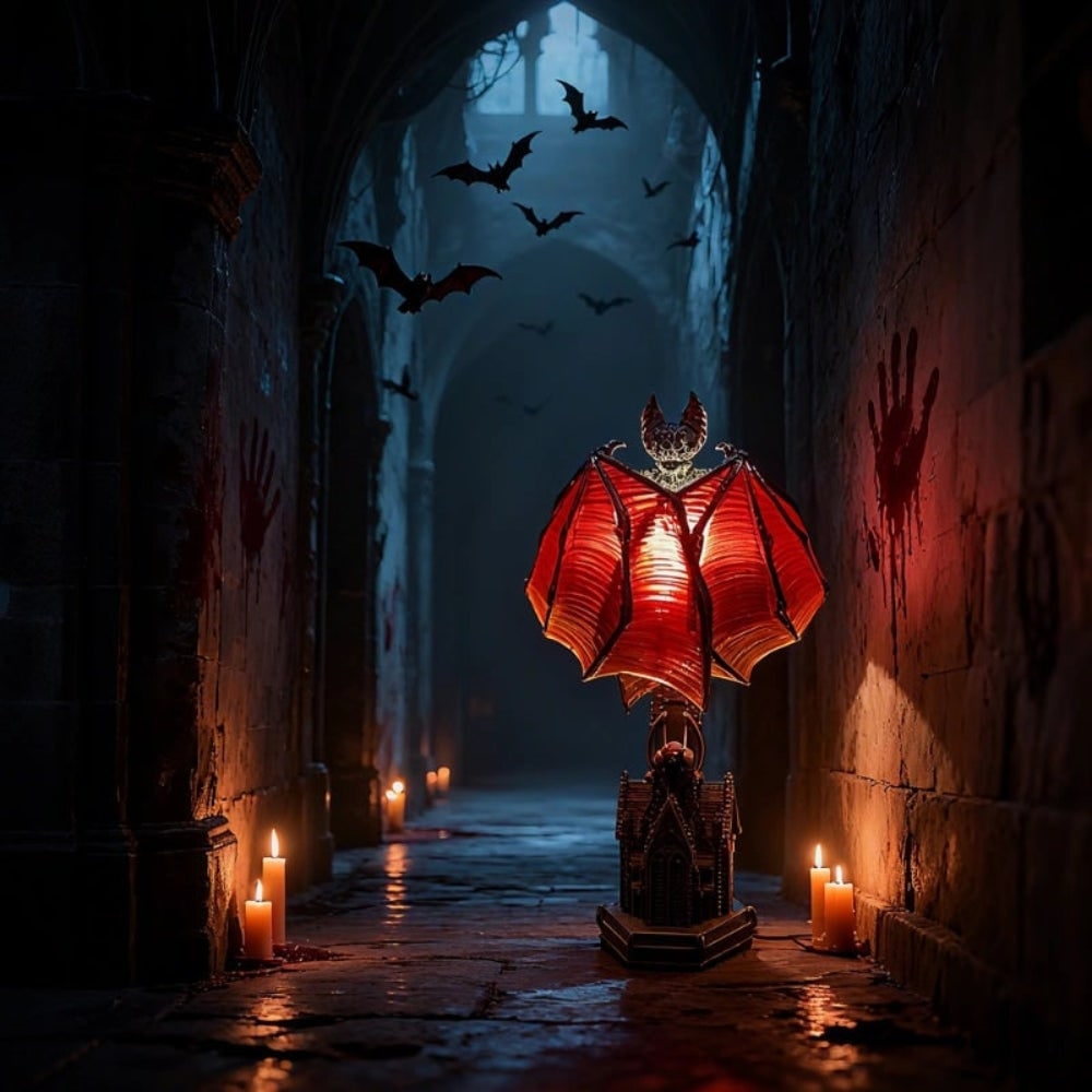 Halloween Gotycka Lampa Stołowa z Kloszem Nietoperza do Dekoracji Wnętrz Lampka - Image 5