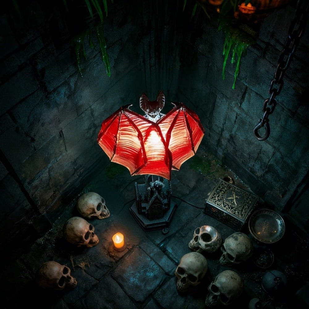 Halloween Gotycka Lampa Stołowa z Kloszem Nietoperza do Dekoracji Wnętrz Lampka - Image 6
