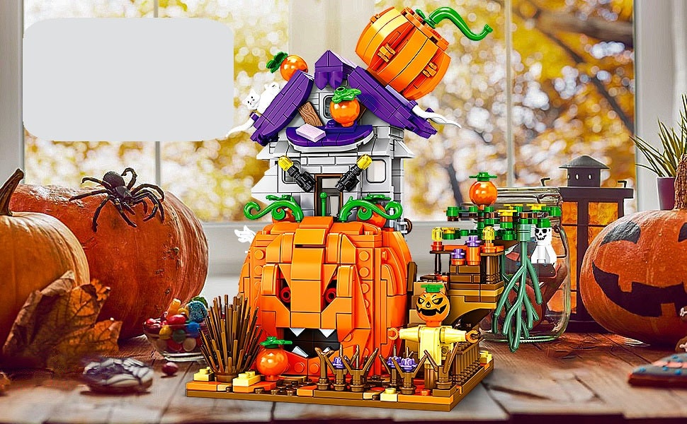 Halloween Klocki Konstrukcyjne Dekoracyjny Domek ze Straszną Dynią i Duchami do Domu dla Dzieci - Image 1
