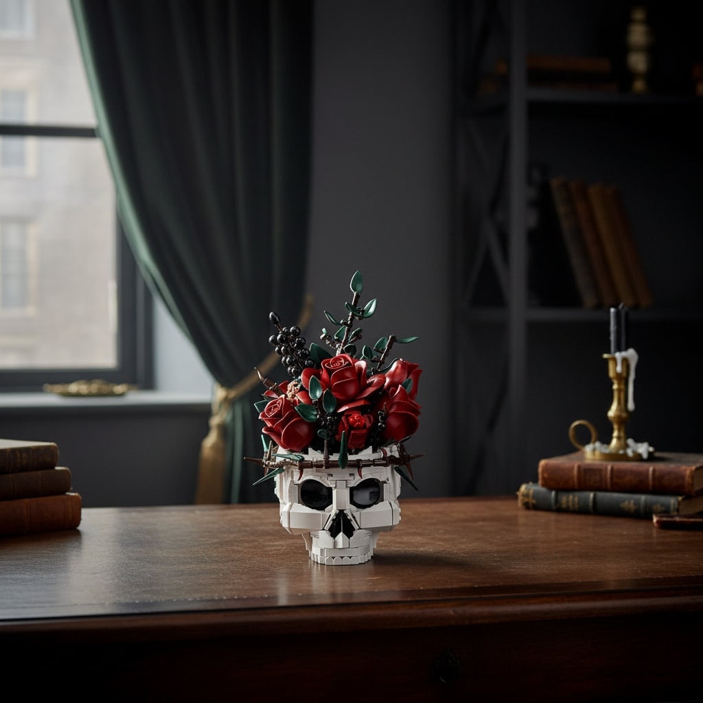Halloween Klocki Magnetyczne i Konstrukcyjne dla Dzieci z Czaszką Różami Ponad 1000 Elementów - Image 1