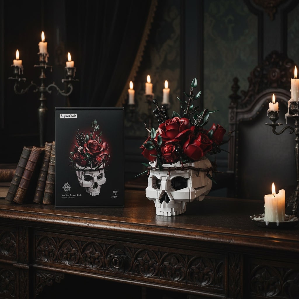 Halloween Klocki Magnetyczne i Konstrukcyjne dla Dzieci z Czaszką Różami Ponad 1000 Elementów - Image 2