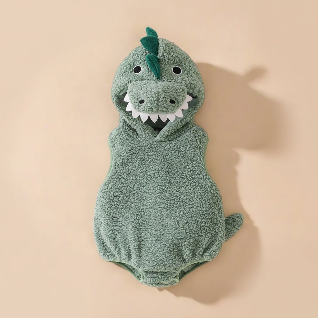 Halloween Kostium Dinozaura dla Niemowlaka Chłopca Pluszowy Romper z Kapturem - Image 2