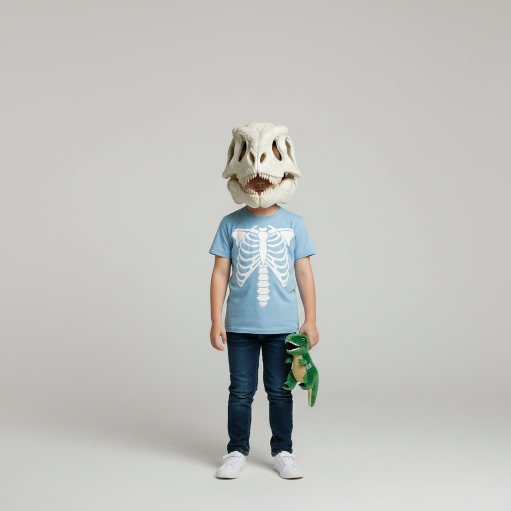 Halloween Kostium Dinozaura Maska Czaszka Pluszowa z Kręgosłupem dla Dzieci - Image 4