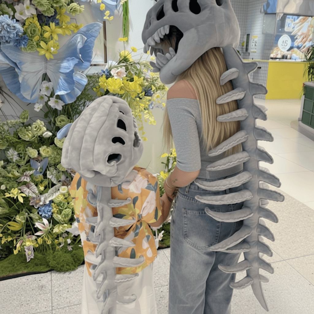 Halloween Kostium Dinozaura Pluszowy dla Dzieci z Czaszką i Kręgosłupem Czapka - Image 3