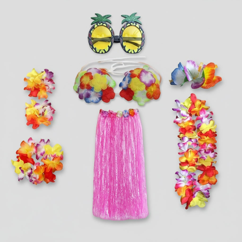 Halloween Kostium Hawajski Strój Hula ze Spódnicą Frędzlami i Akcesoriami Damski - Image 12
