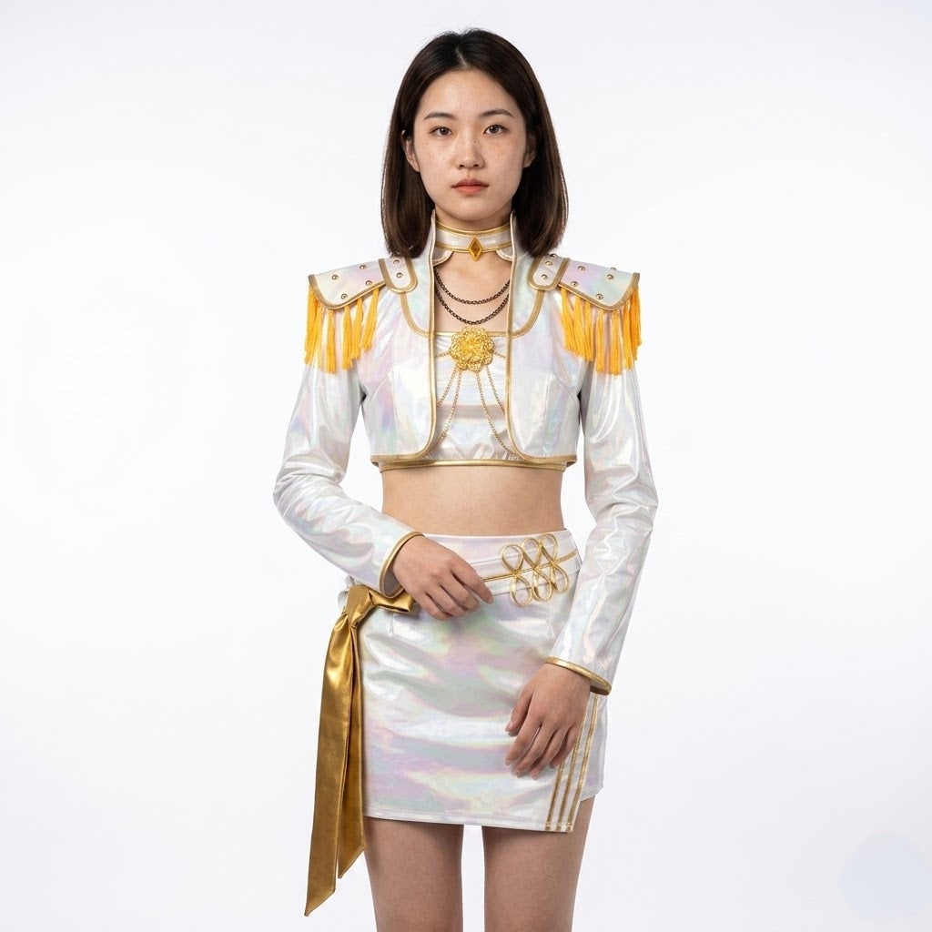 Halloween Kostium K-Pop Holograficzny Dwuczęściowy Strój Sceniczny z Topem i Spódnicą Cosplay - Image 1