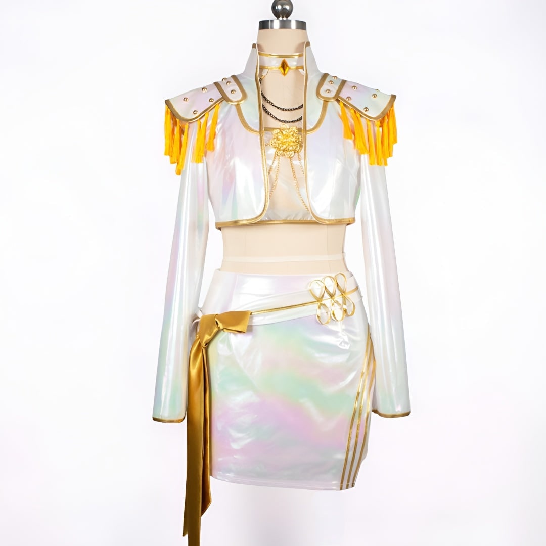 Halloween Kostium K-Pop Holograficzny Dwuczęściowy Strój Sceniczny z Topem i Spódnicą Cosplay - Image 3