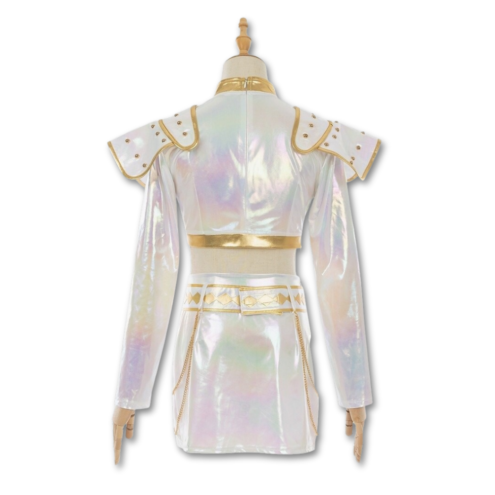 Halloween Kostium K-Pop Holograficzny Dwuczęściowy Strój Sceniczny z Topem i Spódnicą Cosplay - Image 4